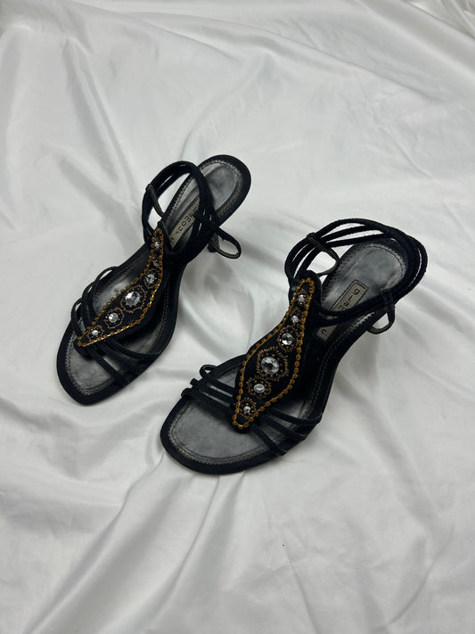 Black kitten heels summer sandals (36)