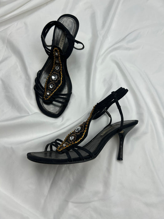 Black kitten heels summer sandals (36)