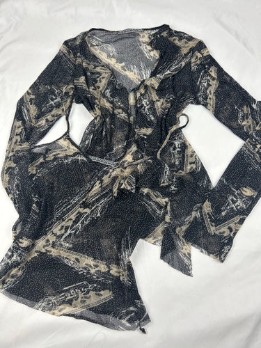 Black mesh cardigan + cami top set  (S)