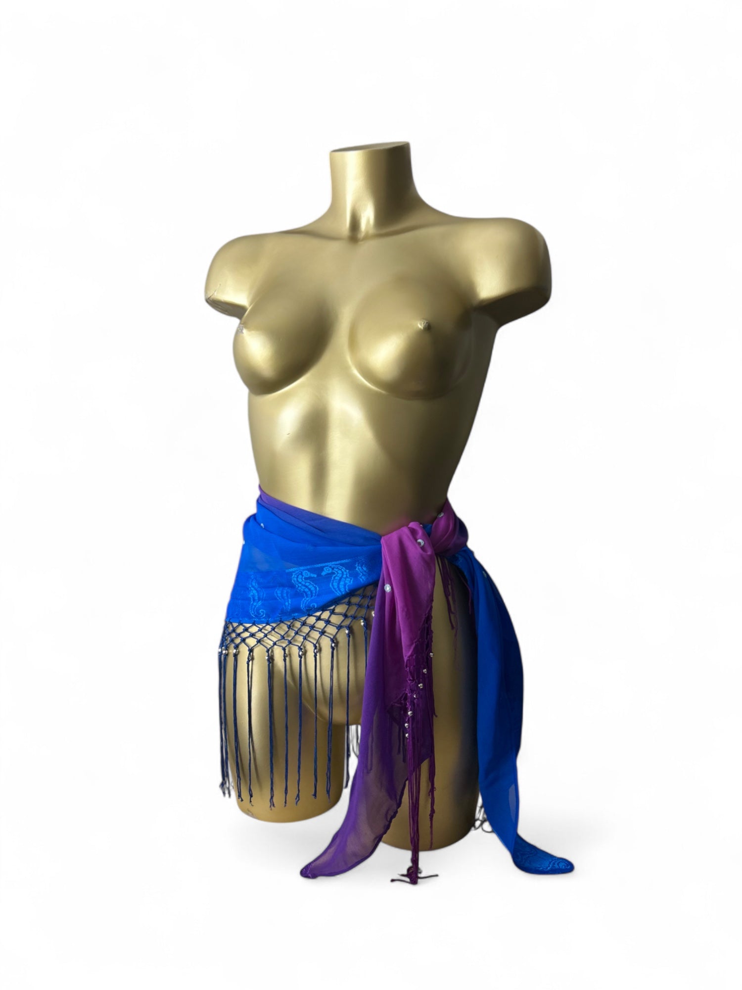 Blue & purple mesh pareo tie up mini skirt / top