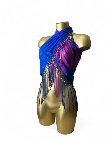 Blue & purple mesh pareo tie up mini skirt / top
