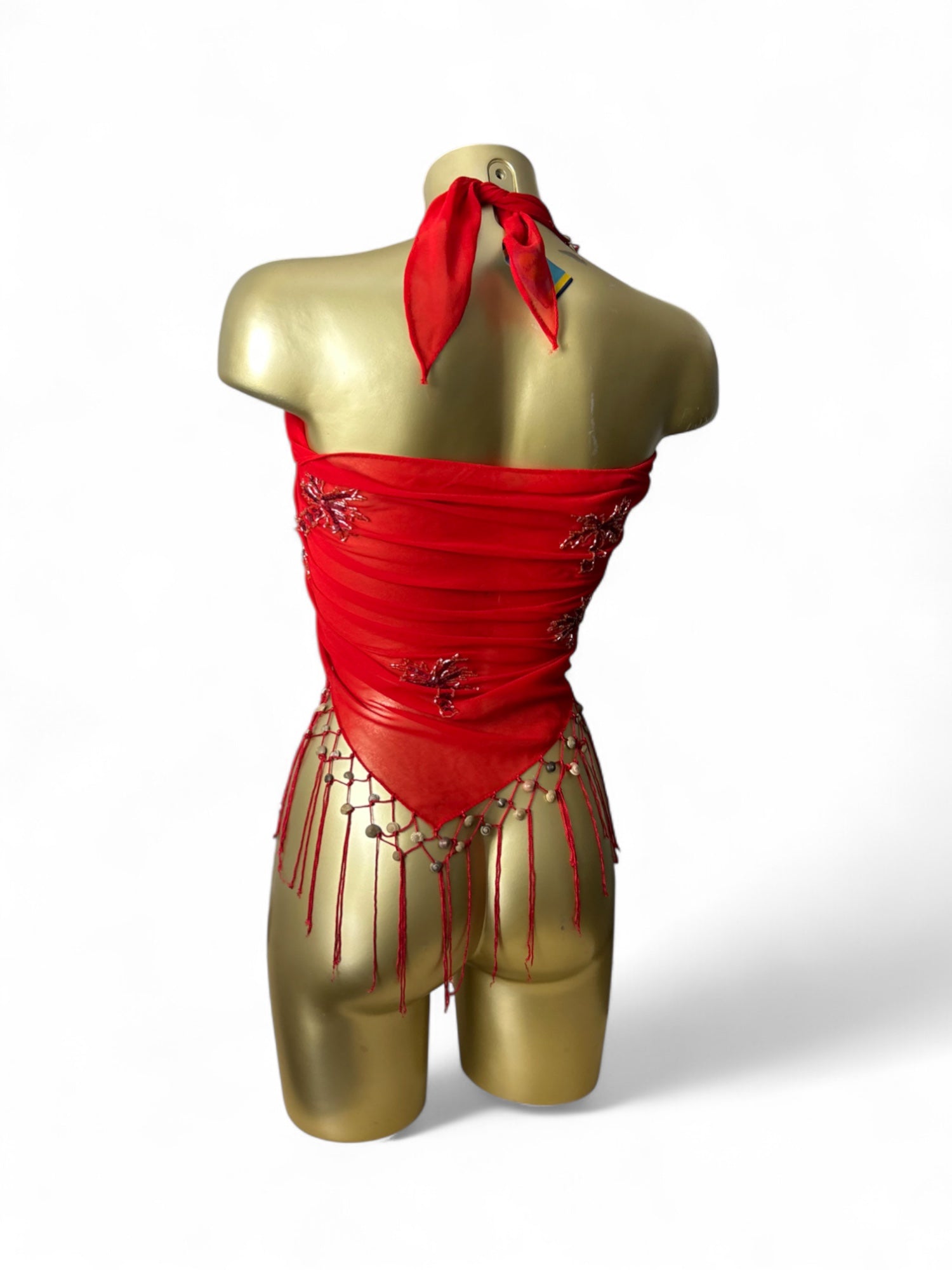 Red mesh seashells pareo tie up mini skirt / top