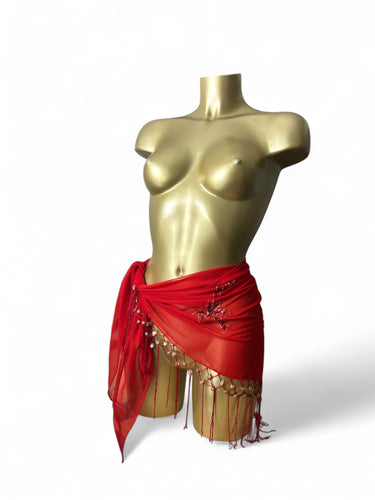 Red mesh seashells pareo tie up mini skirt / top