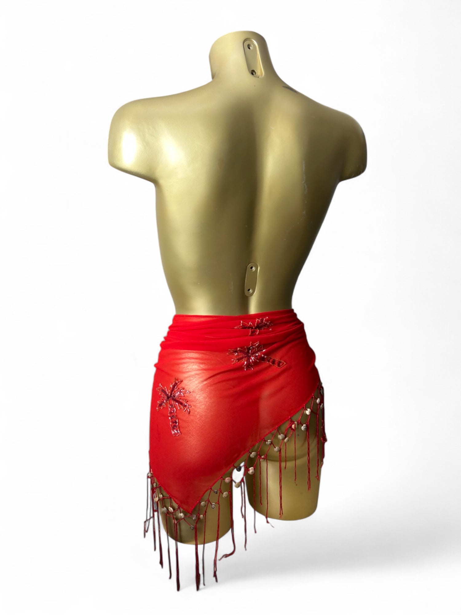 Red mesh seashells pareo tie up mini skirt / top