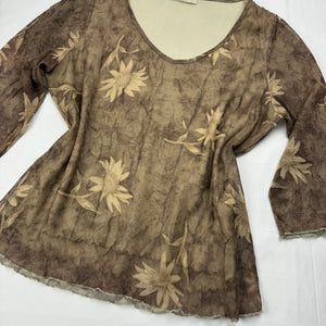 Brown mesh lined flared sleeves top (M)