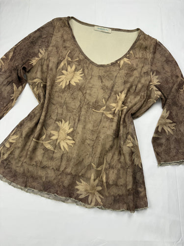 Brown mesh lined flared sleeves top (M)