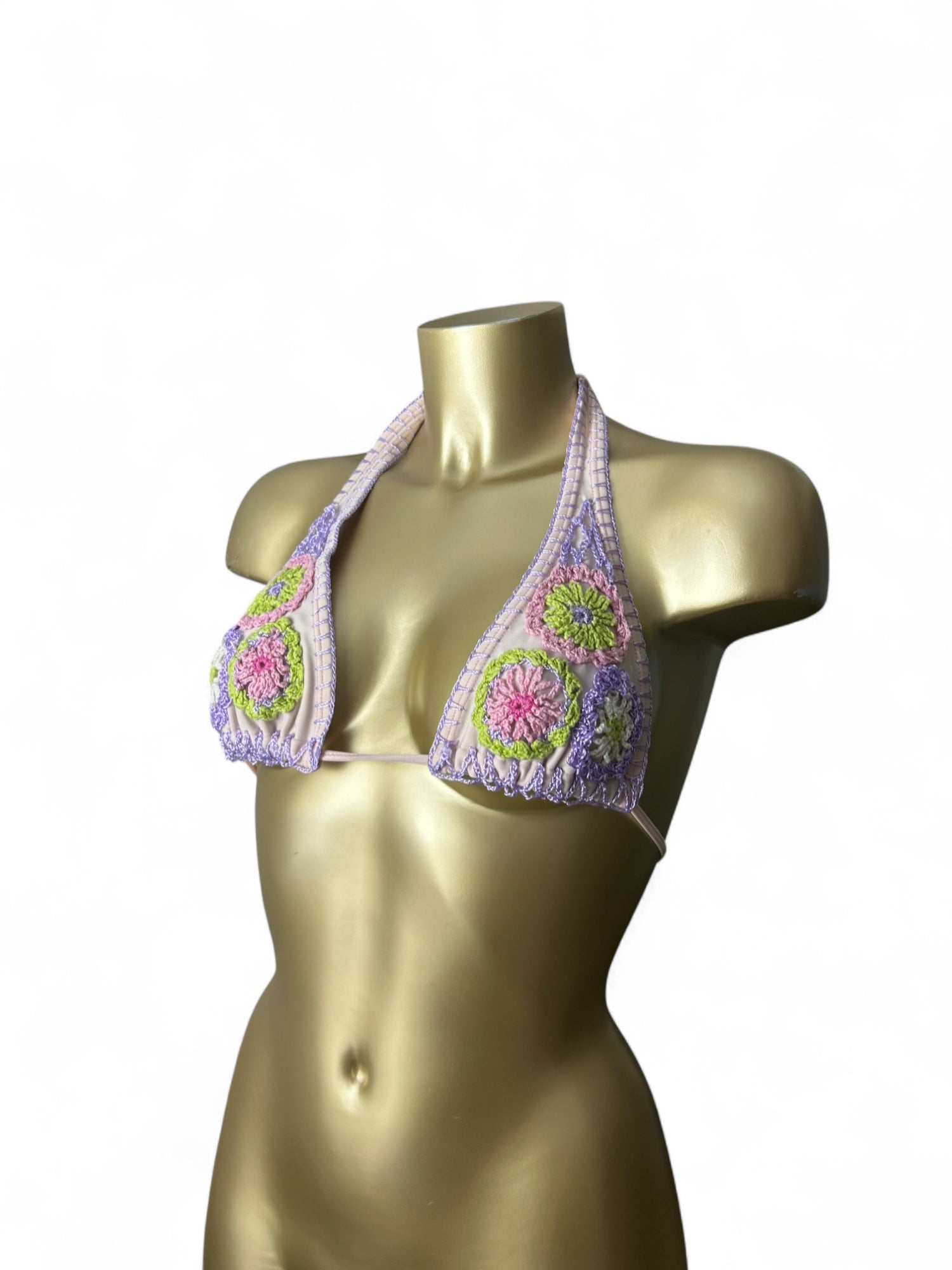 Lilac embroidered bikini top (S/M)