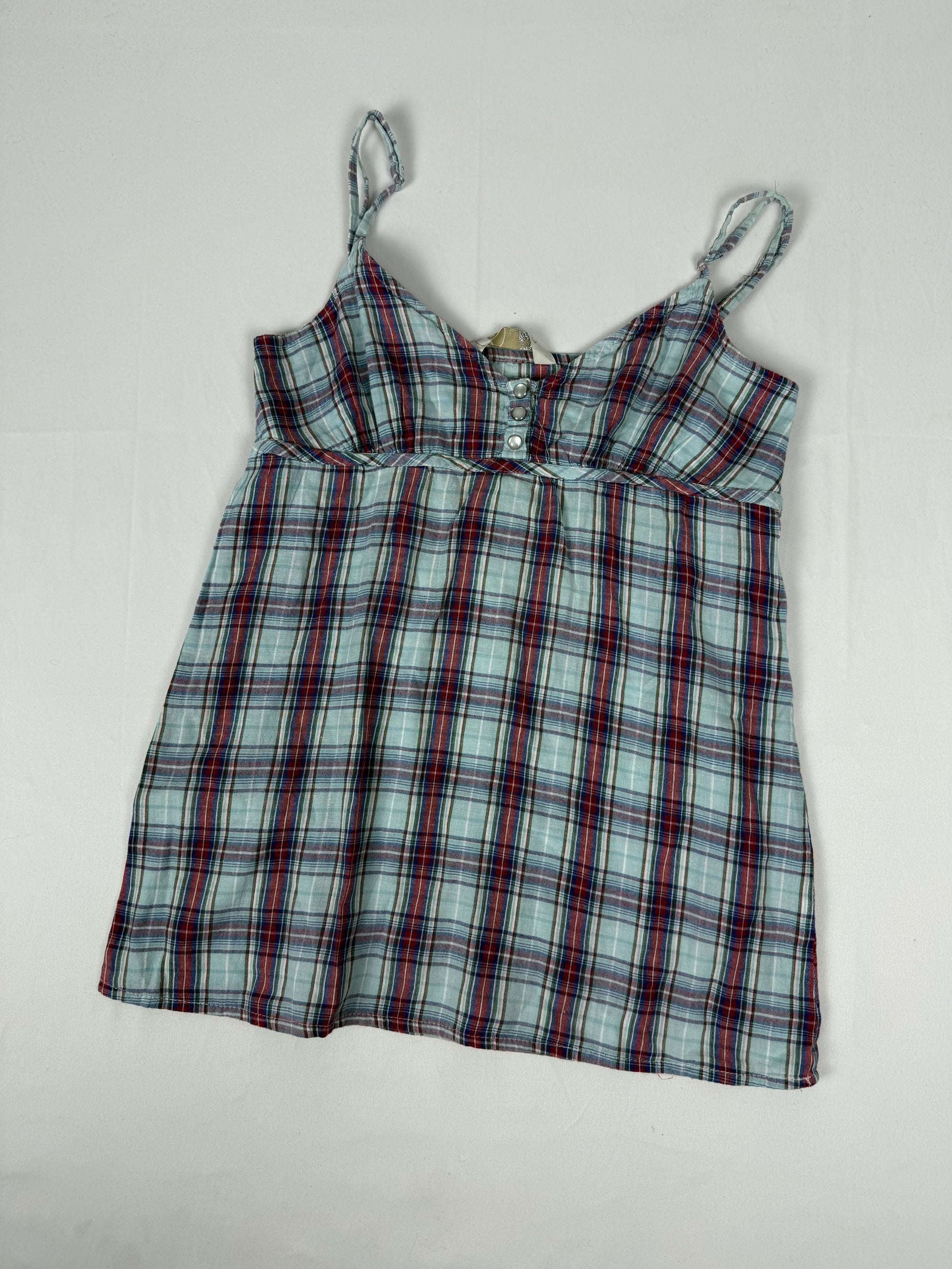 Baby blue check print coton cami top (XS)