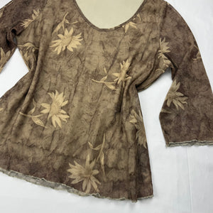 Brown mesh lined flared sleeves top (M)