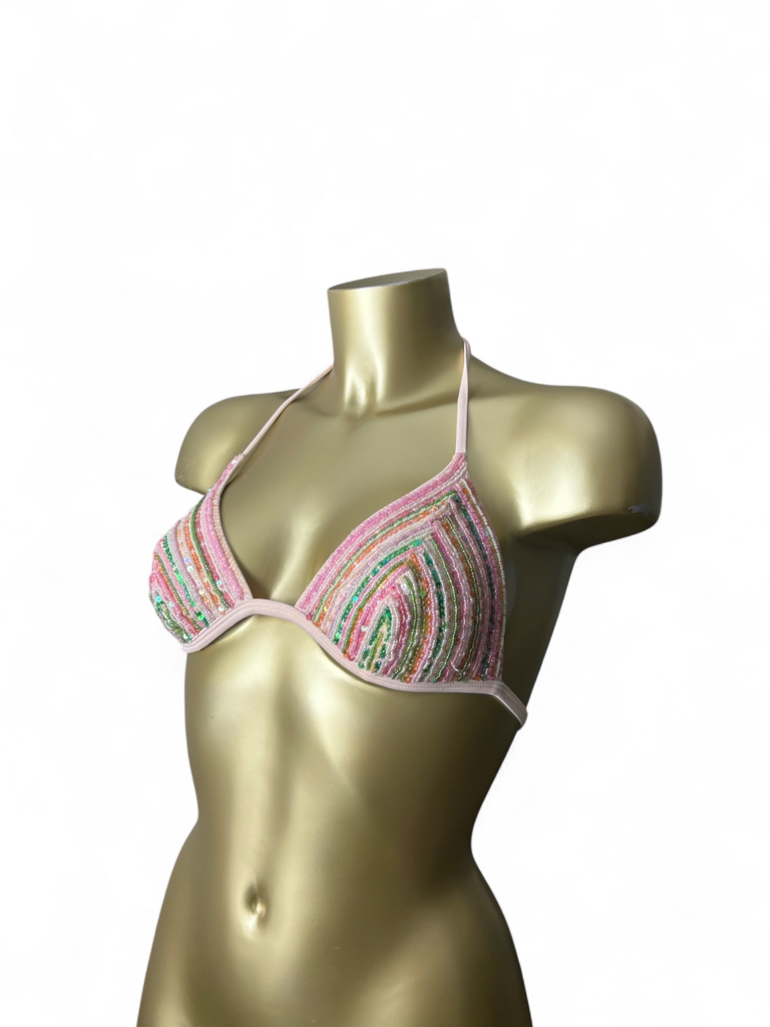 Pink embroidered pearls bikini top (S/M)