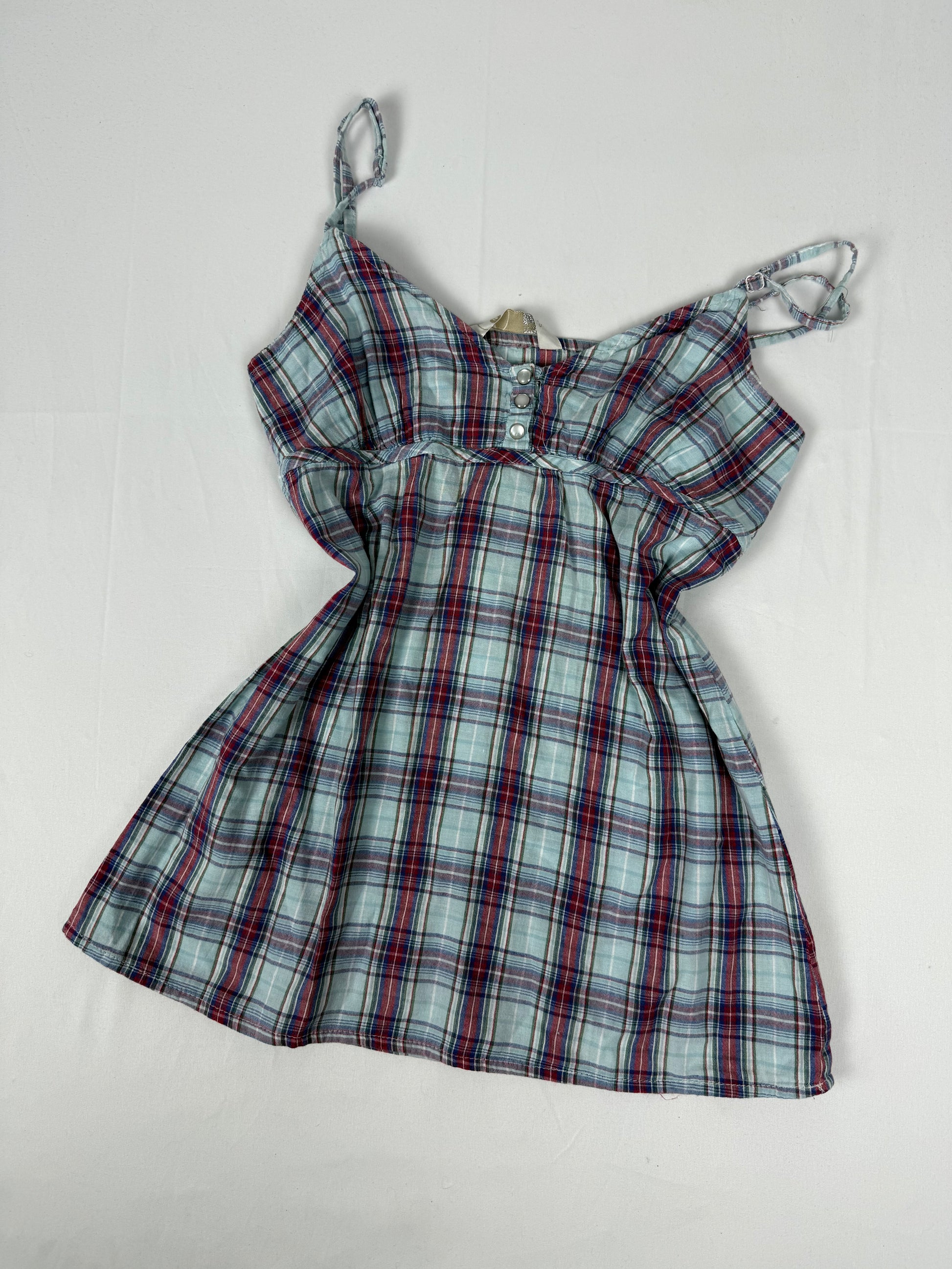 Baby blue check print coton cami top (XS)