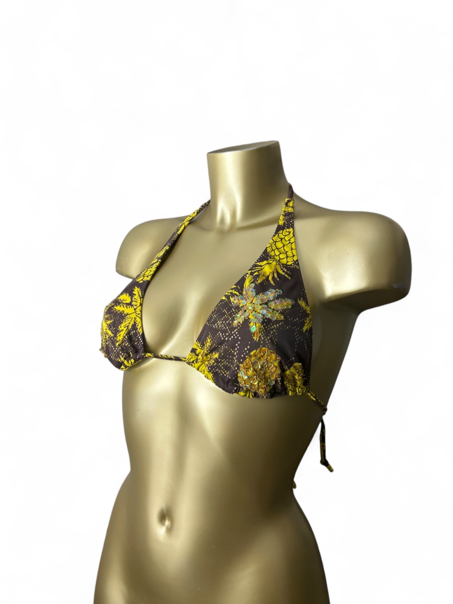Khaki sequins adjustable bikini top (M)