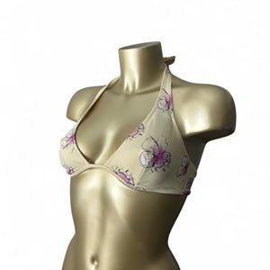 Beige floral adjustable bikini top (M)