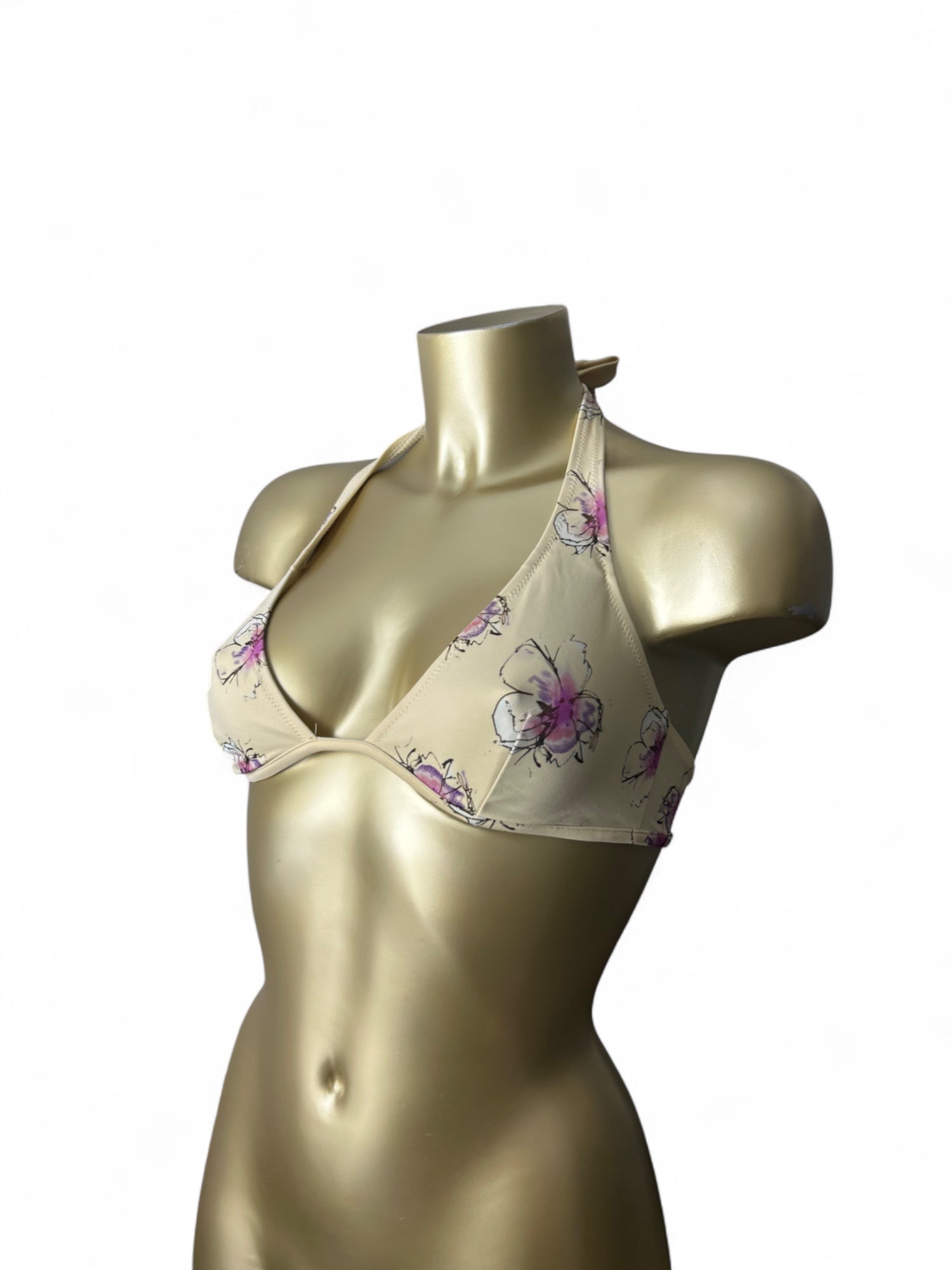 Beige floral adjustable bikini top (M)