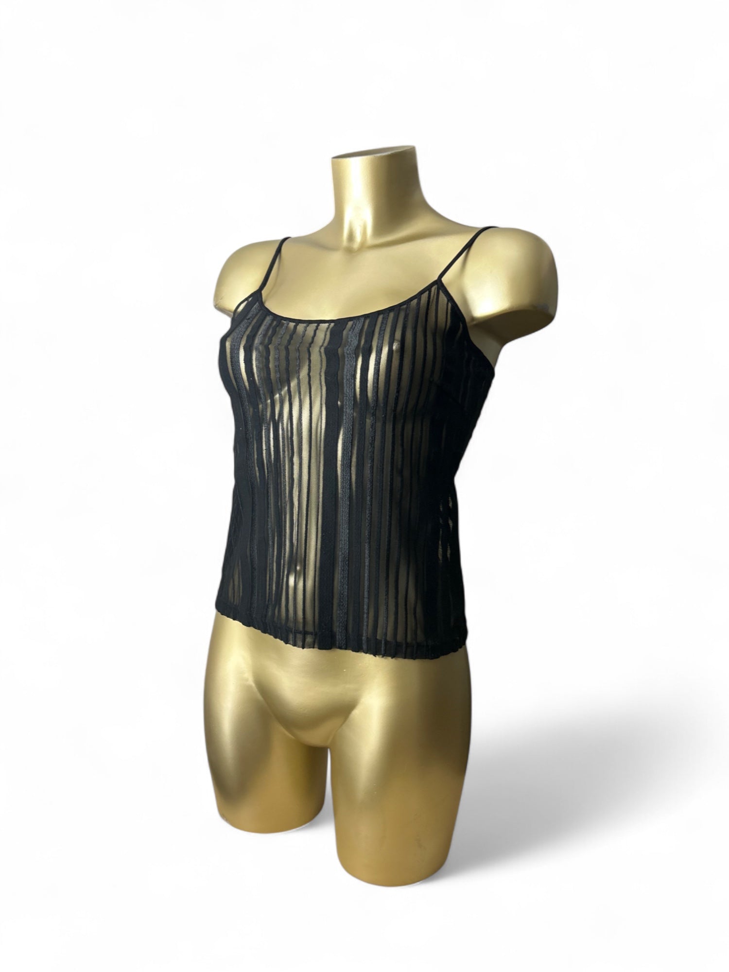 Black striped mesh cami top (M)