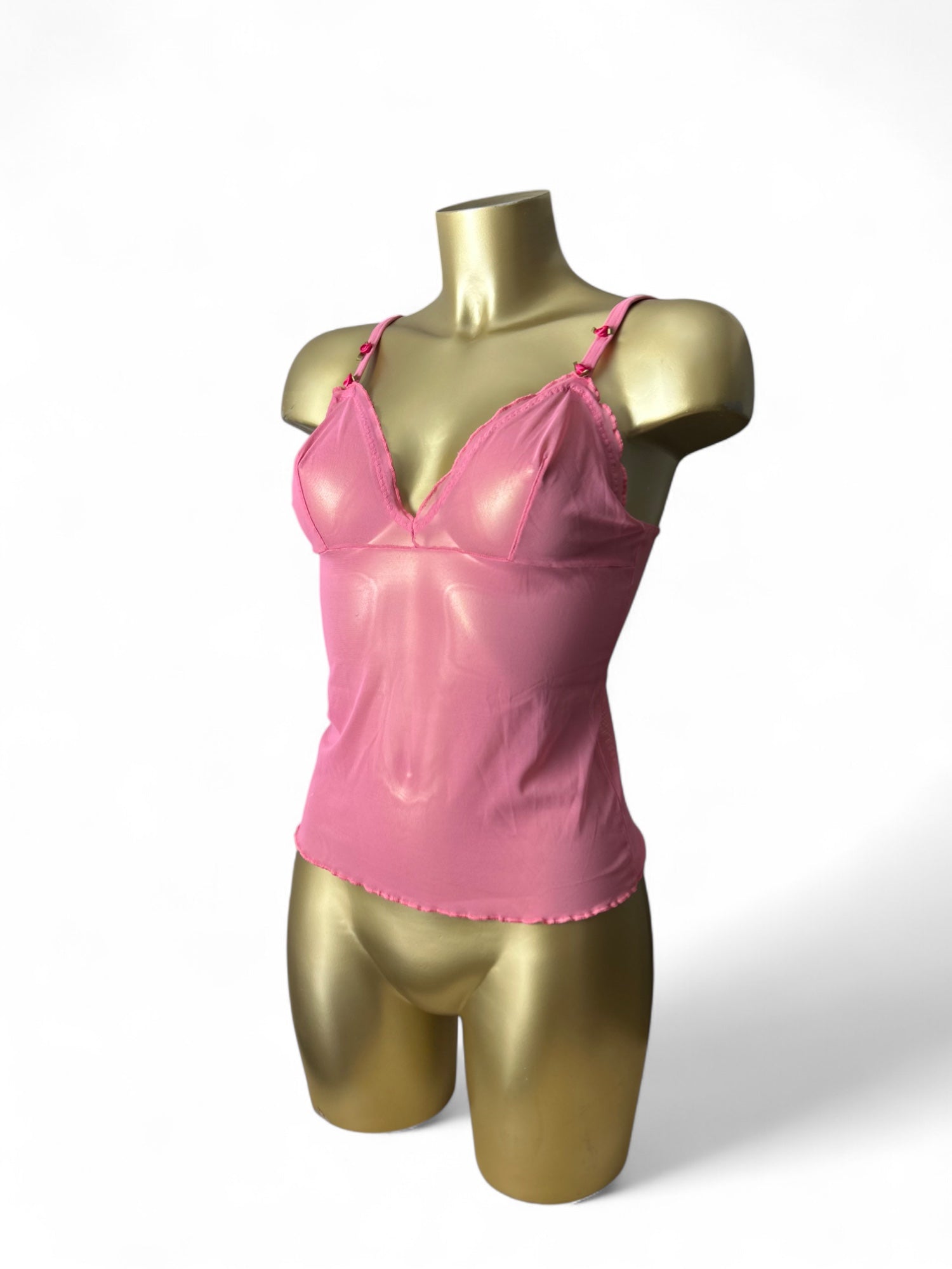 Pink mesh floral cami top (M)