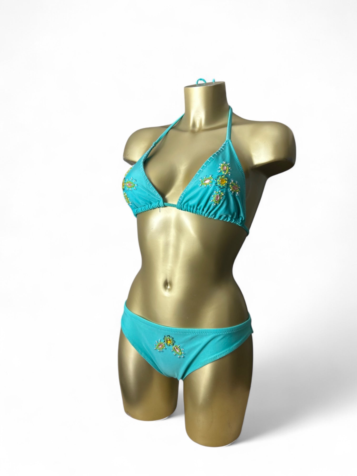Blue embroidered pearls bikini set (M)