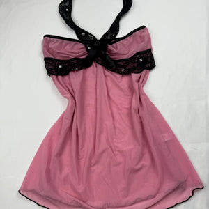Pink mesh babydoll halter top (S/M)