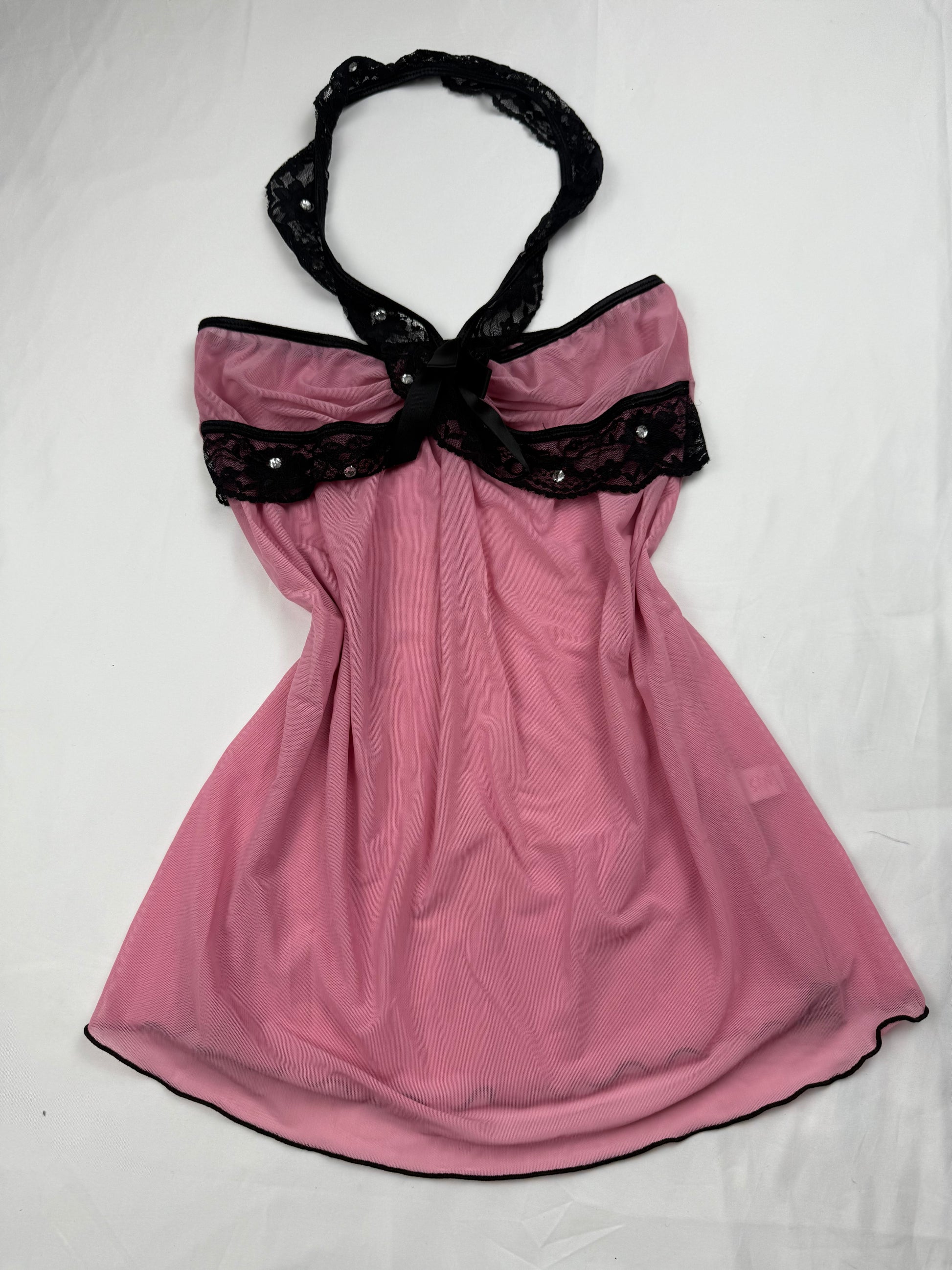 Pink mesh babydoll halter top (S/M)