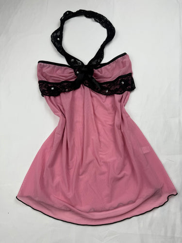 Pink mesh babydoll halter top (S/M)