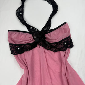 Pink mesh babydoll halter top (S/M)