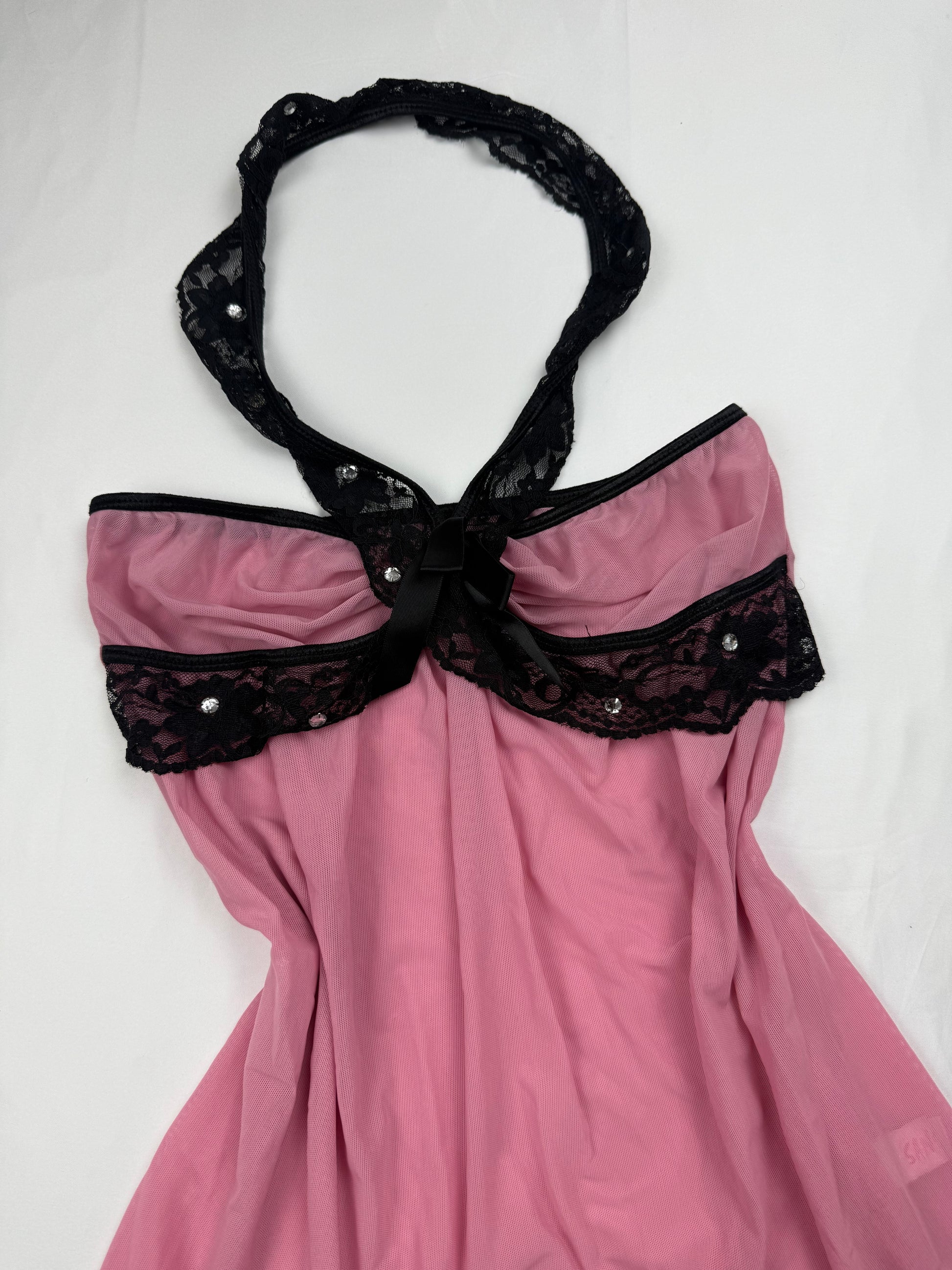 Pink mesh babydoll halter top (S/M)
