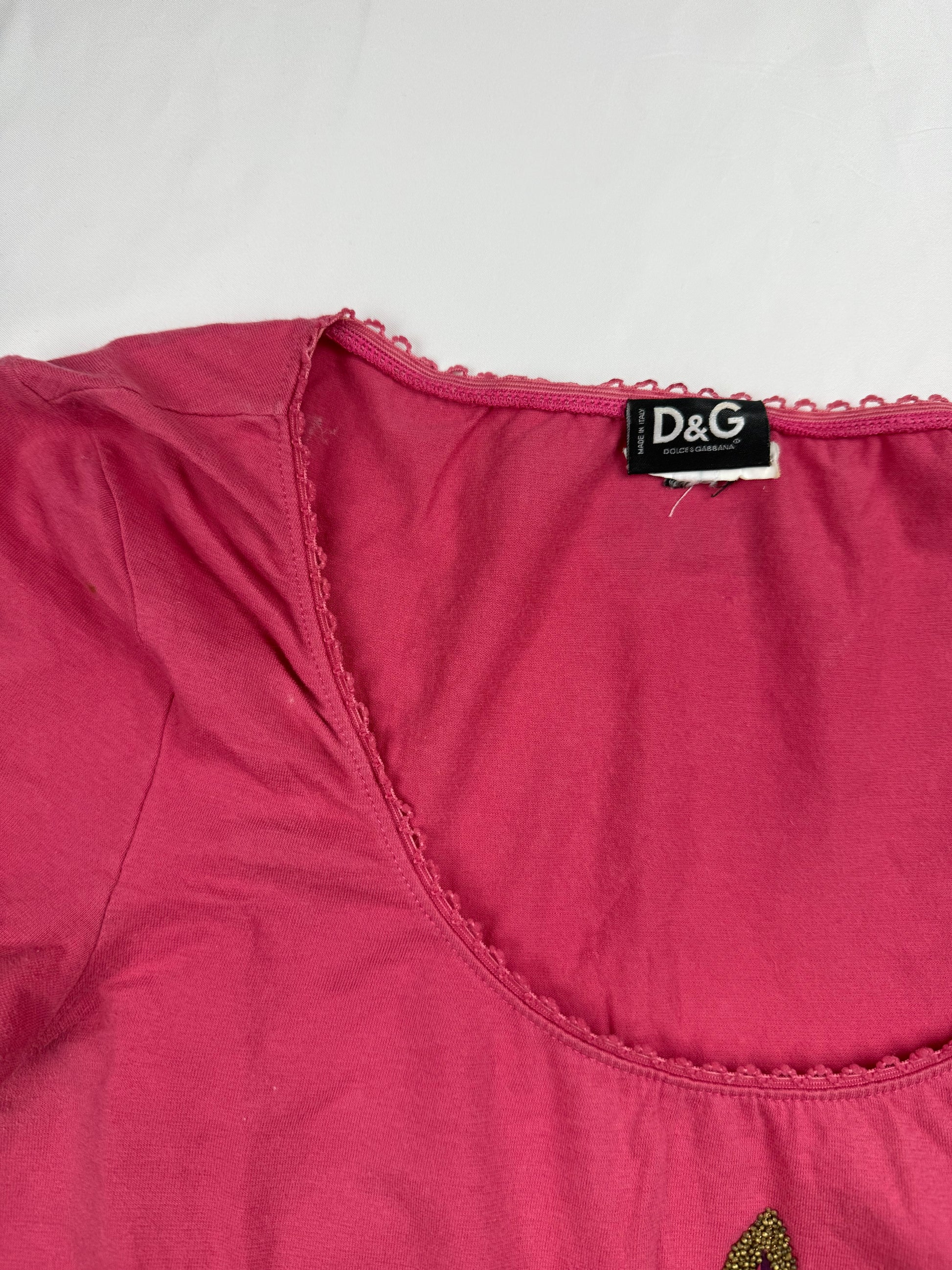 Pink butterfly print cotton stretchy tee (L)