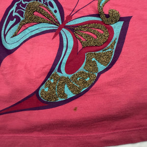 Pink butterfly print cotton stretchy tee (L)