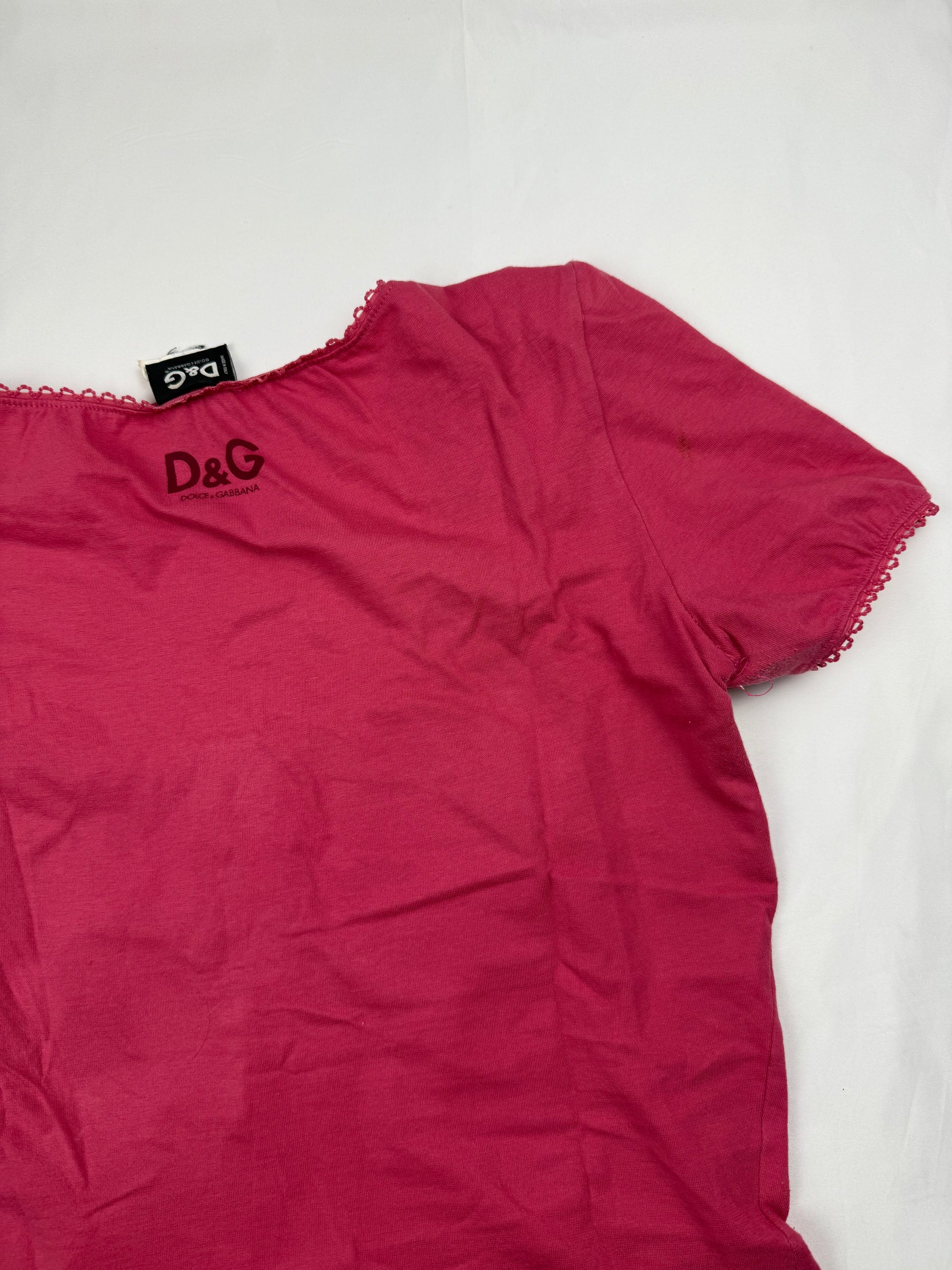Pink butterfly print cotton stretchy tee (L)