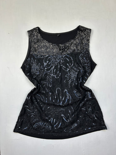 Black pearls & sequins tank top (M)