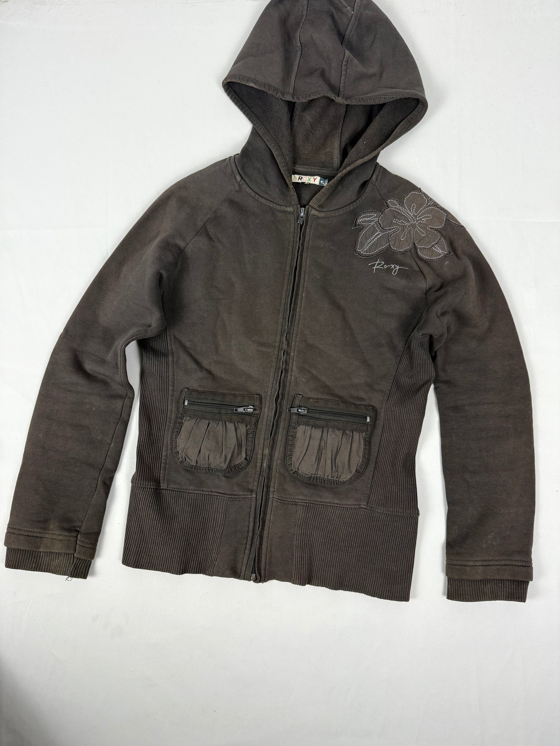 Khaki zip up cotton hoodie (S/M)