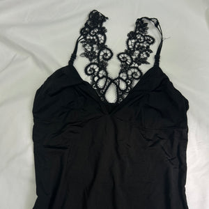 Black embroidered backless mini dress (S/M)