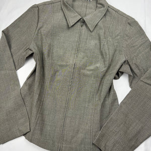 Khaki zip up office blazer jacket (L)