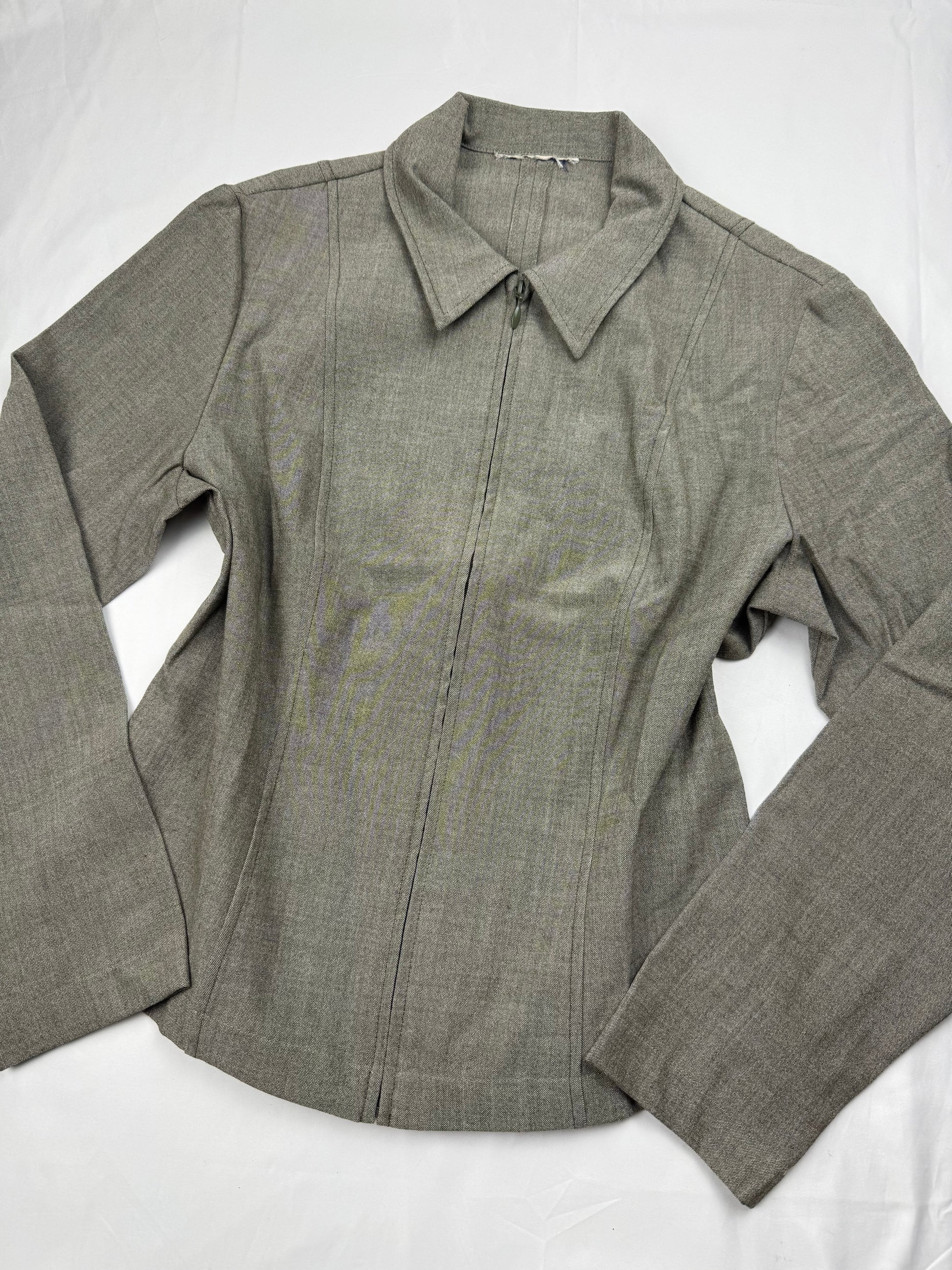 Khaki zip up office blazer jacket (L)