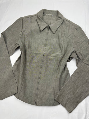 Khaki zip up office blazer jacket (L)