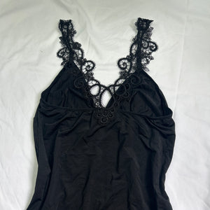 Black embroidered backless mini dress (S/M)