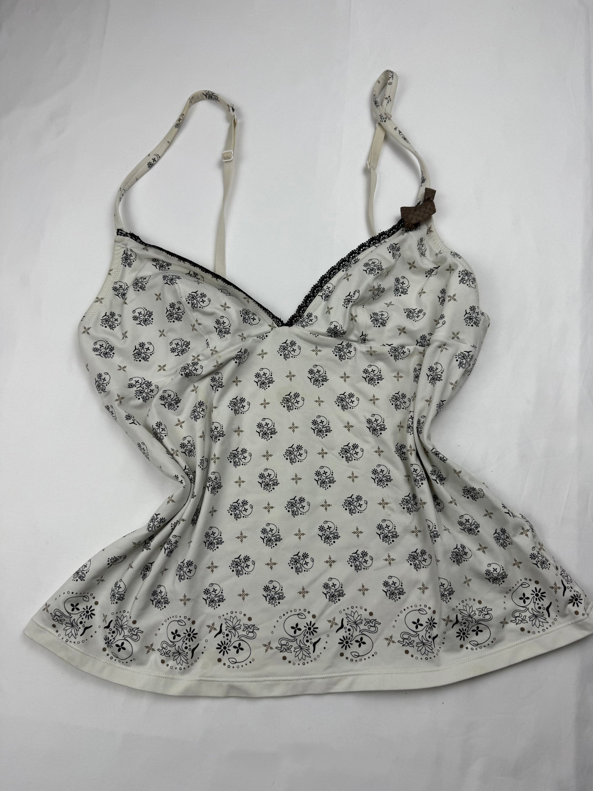 White graphic coquette cami top (M)