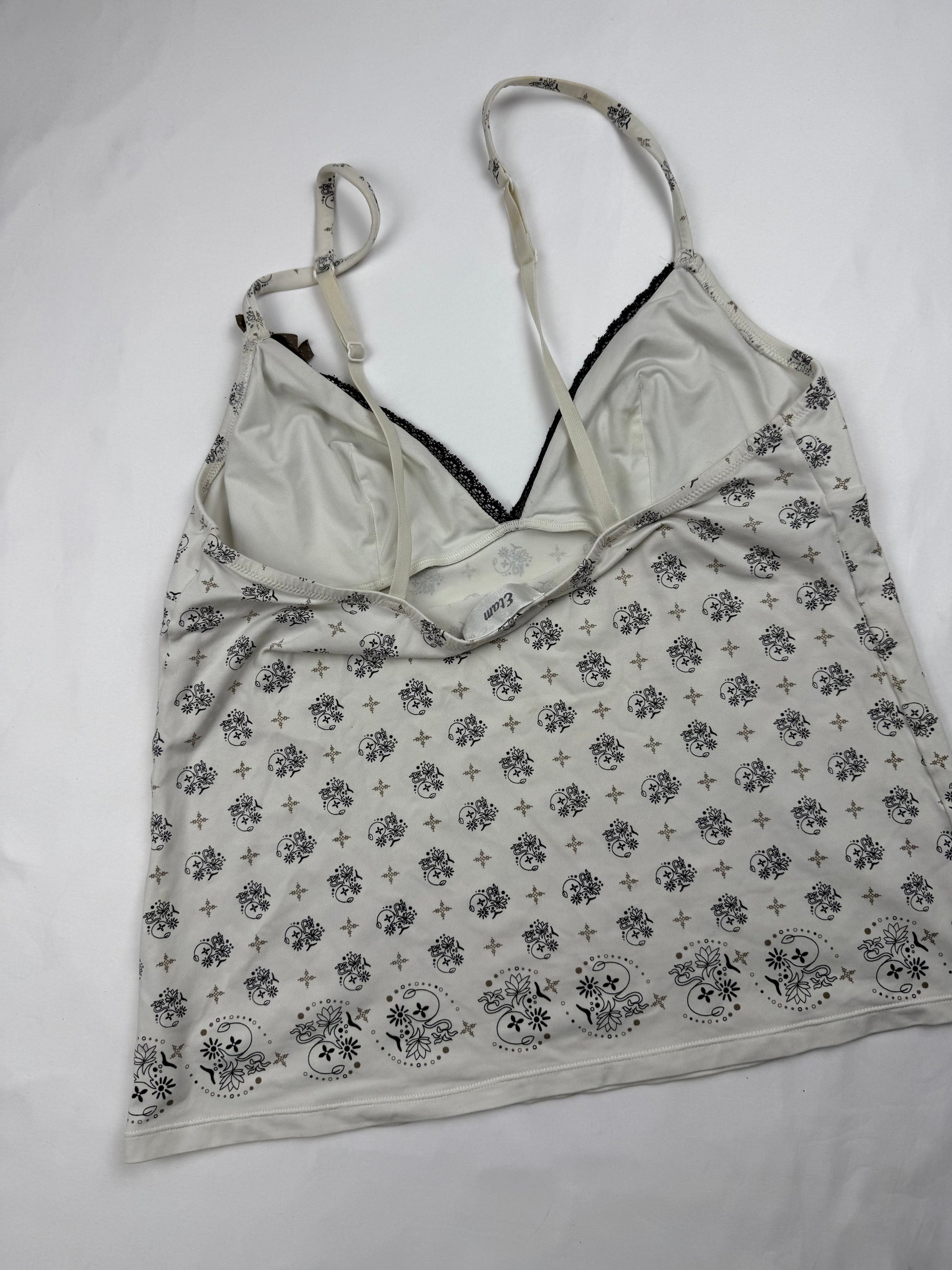 White graphic coquette cami top (M)