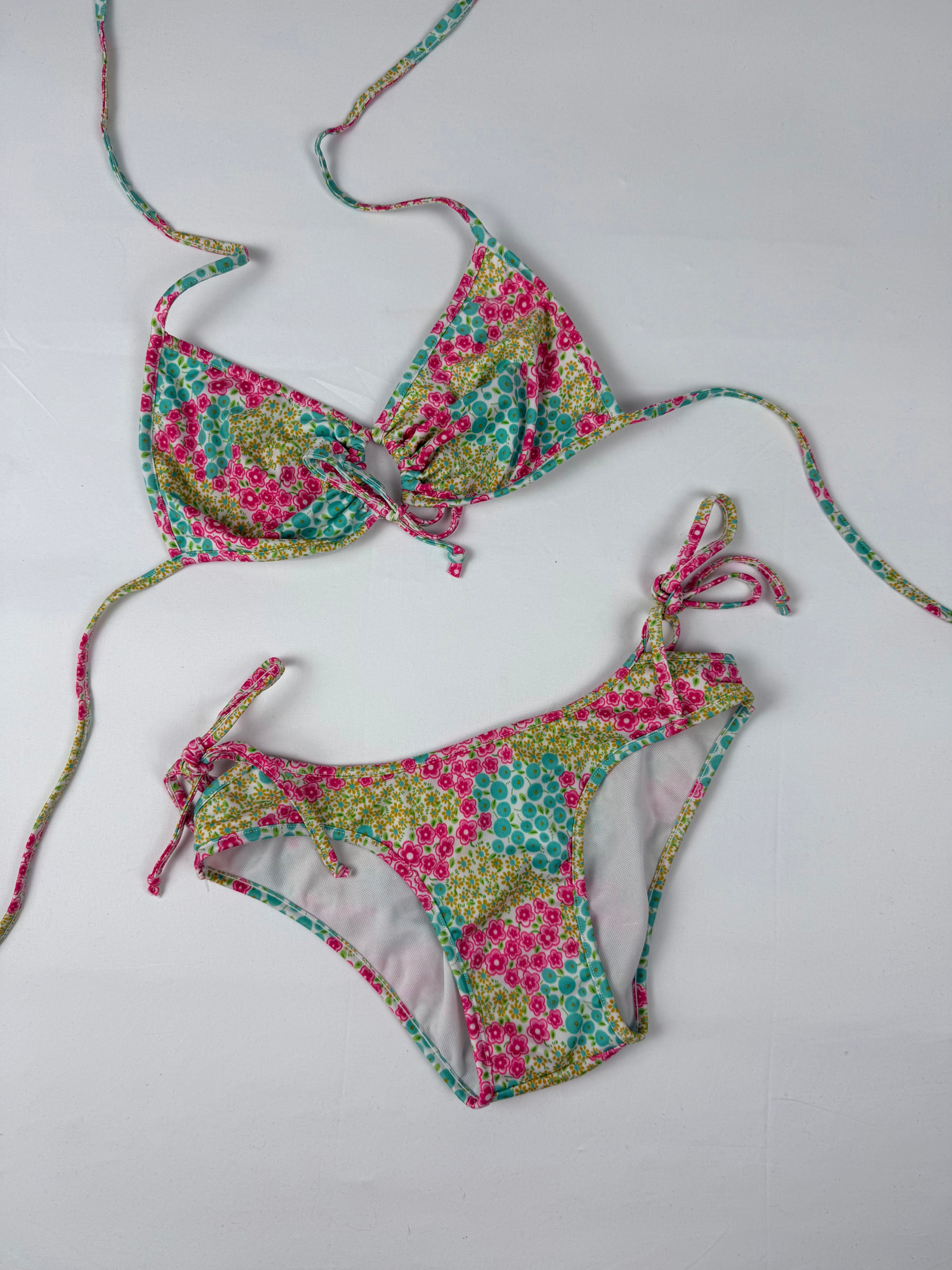 Ensemble de bikini taille basse à fleurs multicolores (XS)