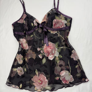 Purple floral mesh cami top + mini shorty set (S/M)