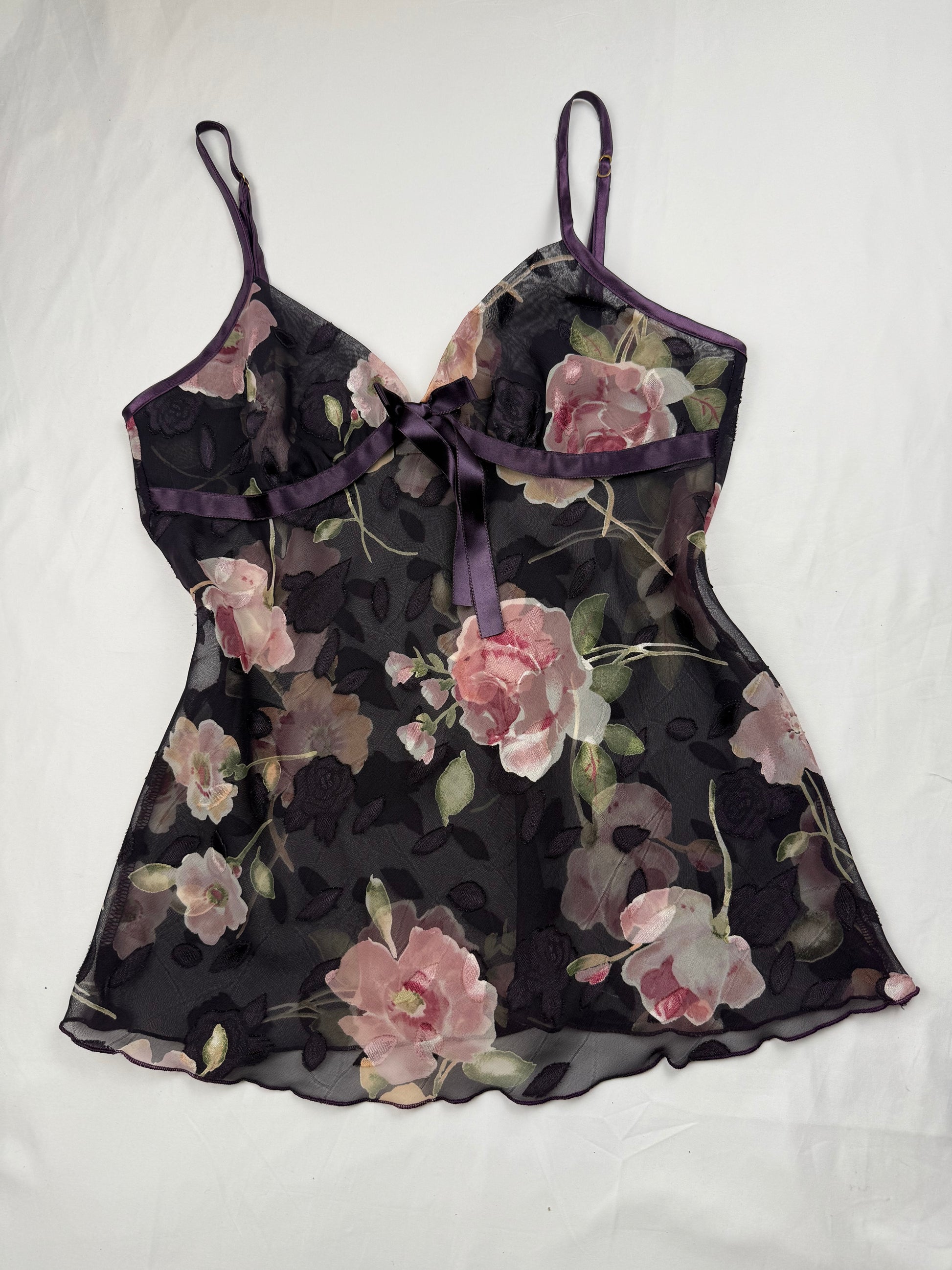 Purple floral mesh cami top + mini shorty set (S/M)