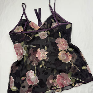 Purple floral mesh cami top + mini shorty set (S/M)
