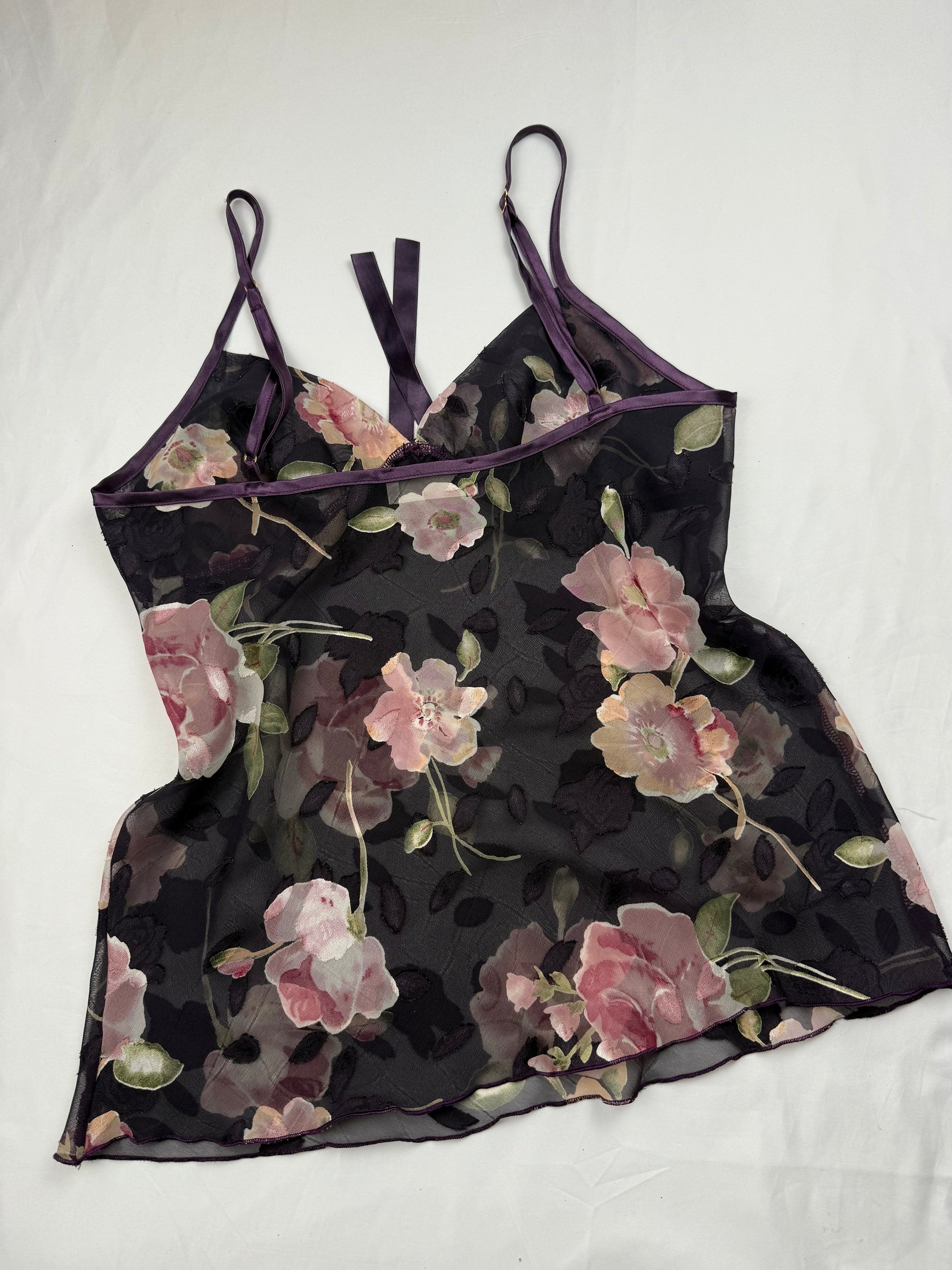 Purple floral mesh cami top + mini shorty set (S/M)