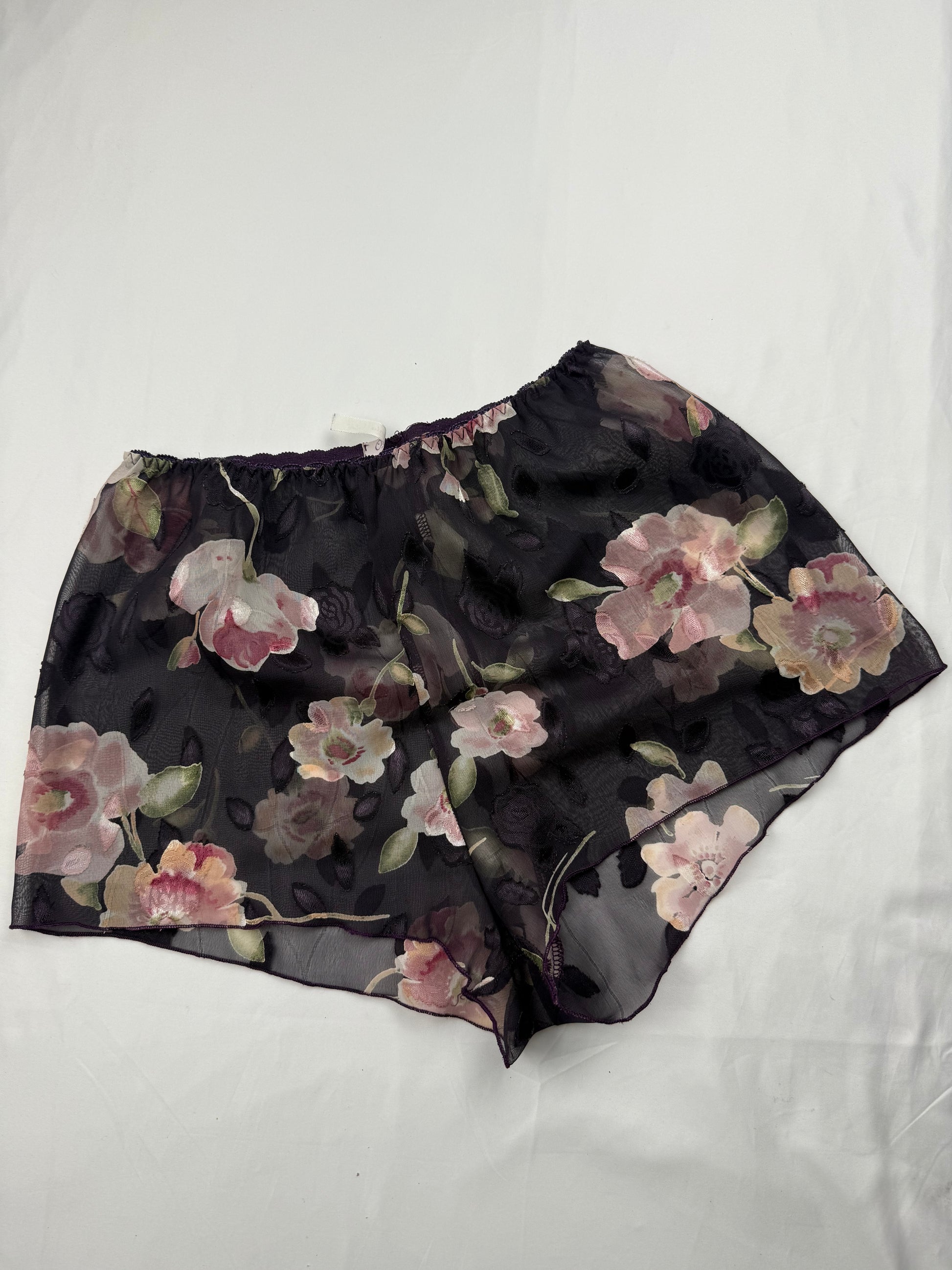 Purple floral mesh cami top + mini shorty set (S/M)