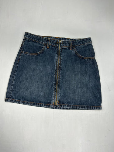 Blue mid rise zip up denim mini skirt (M)