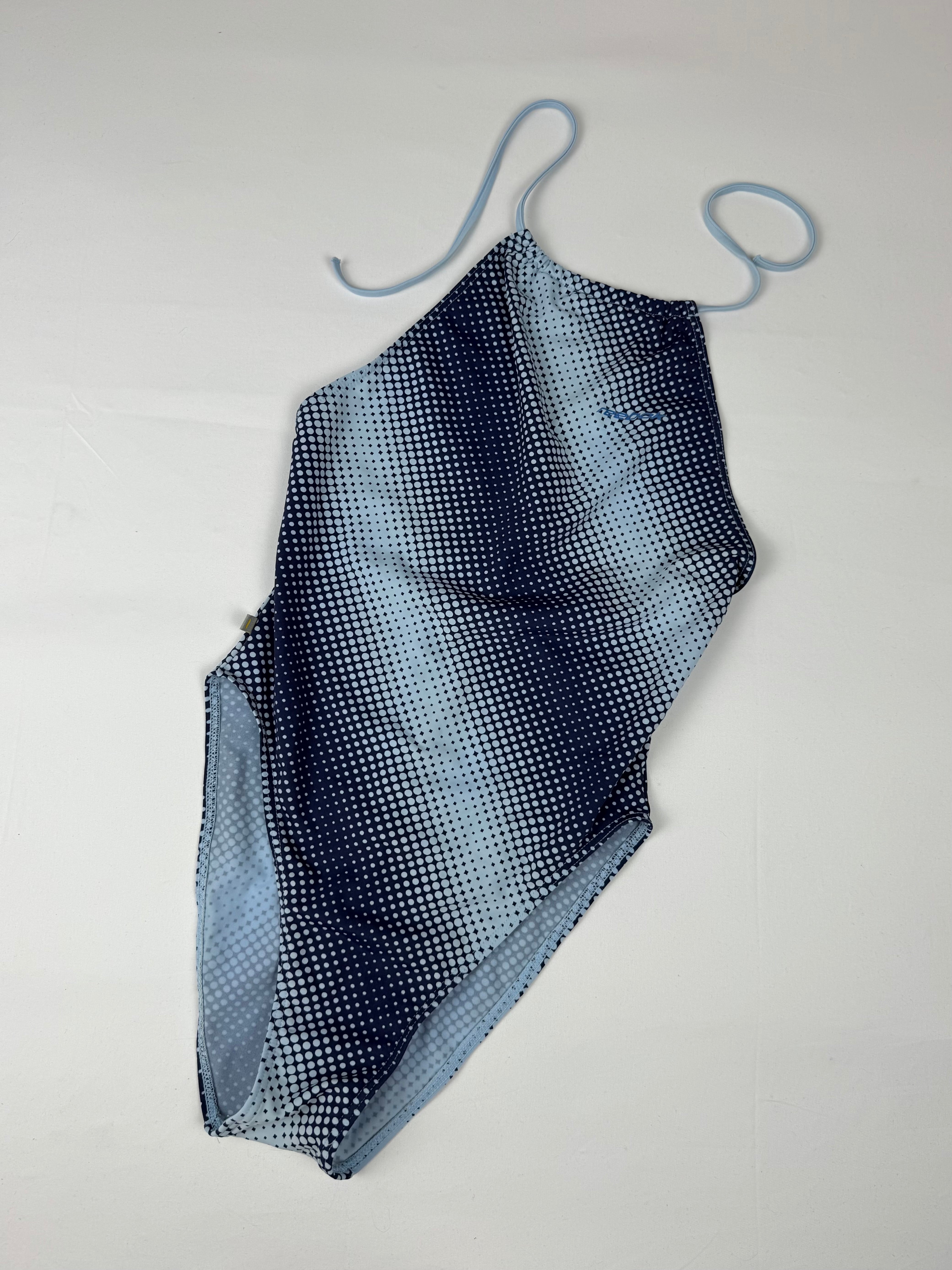Blue lycra backless body swimsuit (S)