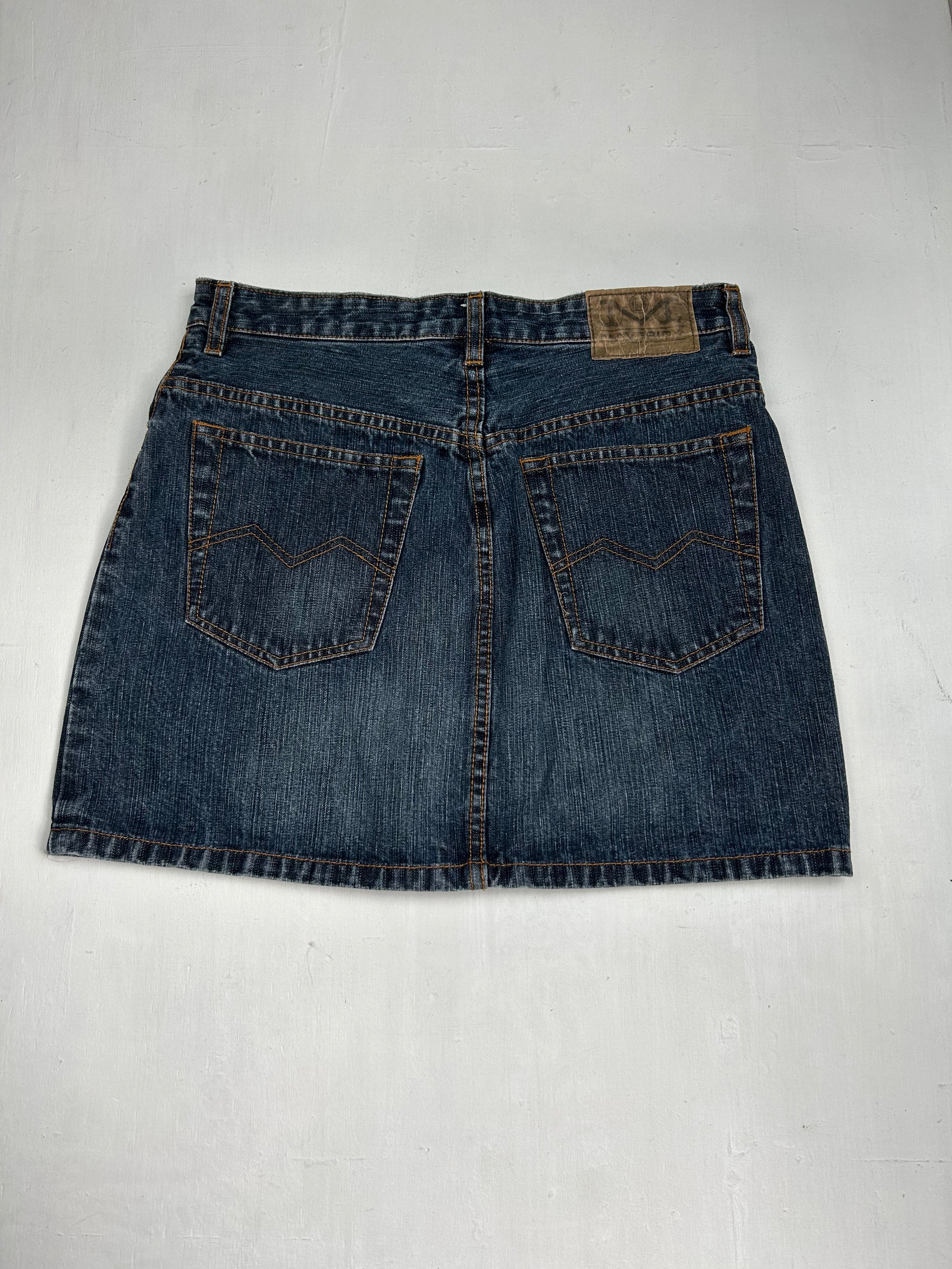 Blue mid rise zip up denim mini skirt (M)