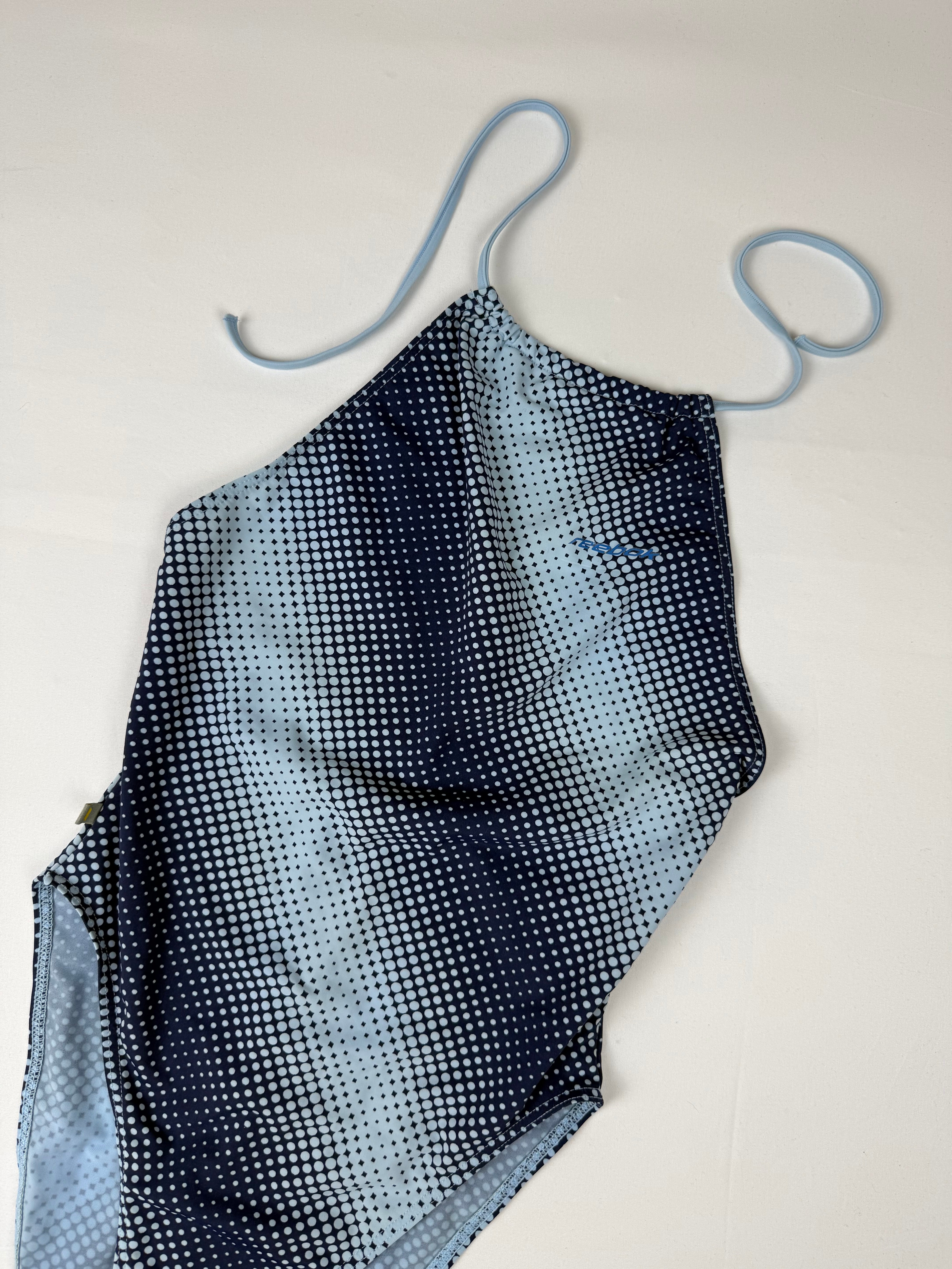 Blue lycra backless body swimsuit (S)