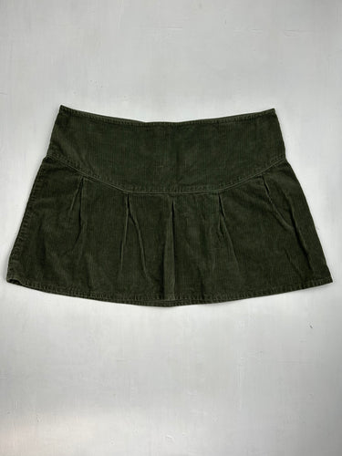 Khaki velvet denim pleated mini skirt (M)