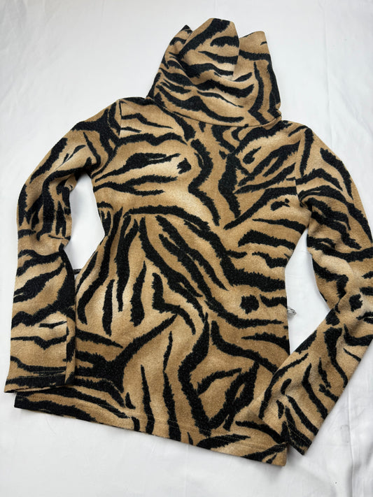 Beige tiger print super soft turtleneck jumper (S/M)